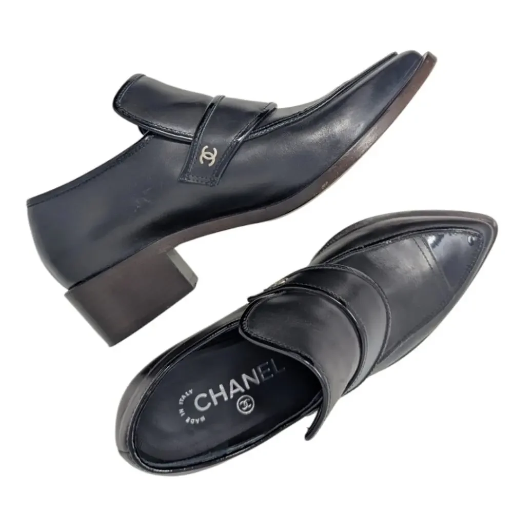Chanel Loafer CC Logo Captoe Pointed Toe Leather Chunky Heel 36C | 5.5